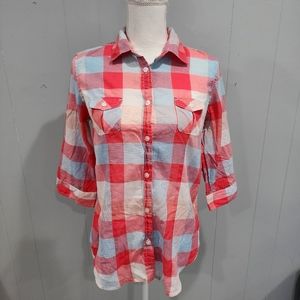 American Eagle Womens Shirt 3/4 Sleeve Button Up Favorite Fit